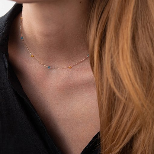 Колье "Вільна" в красном золоте (голубые и желтые фианиты) кол02249 6