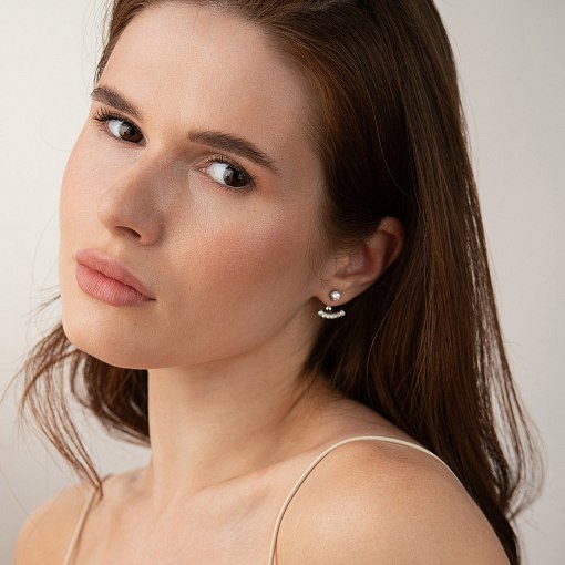 Серьги - джекеты в белом золоте (фианиты) с09338 6