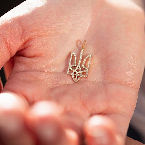 Кулон "Герб Украины - Тризуб" с бриллиантами (желтое золото) 129893121 2