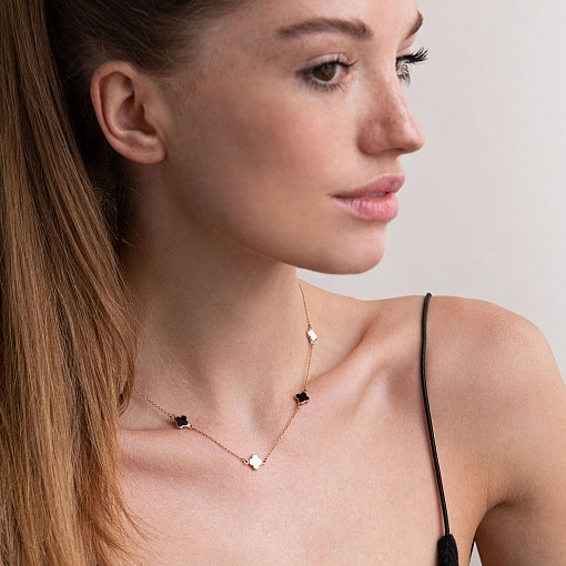 Золотое колье "Клевер" с эмалью 860410Е 2