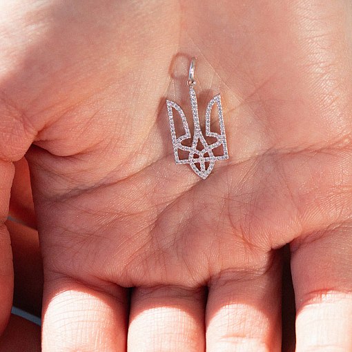 Кулон "Герб Украины - Тризуб" с бриллиантами (белое золото) 129871121 8