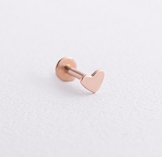 Одиночная серьга для хеликса "Сердечко" (красное золото) 1797ч