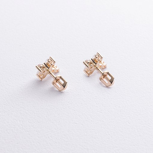 Серьги - пусеты "Крестики" в желтом золоте (фианиты) с09036 3