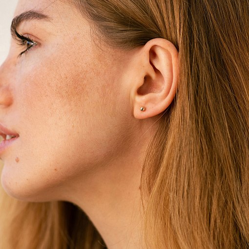 Серьги - пусеты "Шарики" в желтом золоте (0.4 см) с07322 13