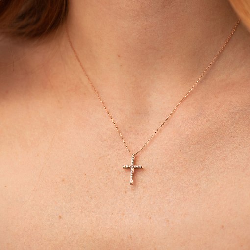 Золоте кольє з хрестиком (чорні та білі фіаніти) кол00807 2