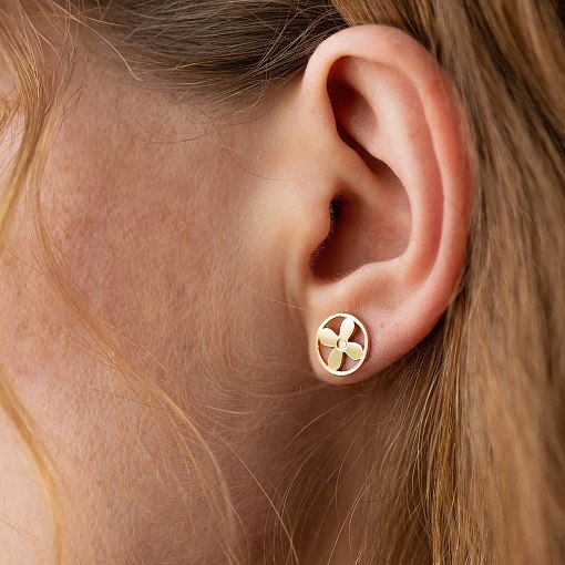 Серьги - пусеты "Клевер" в красном золоте с06486 3