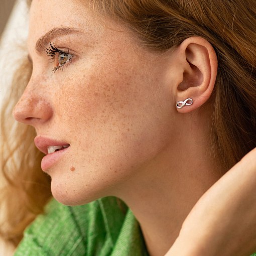 Золотые серьги - пусеты "Бесконечность" с07071 2