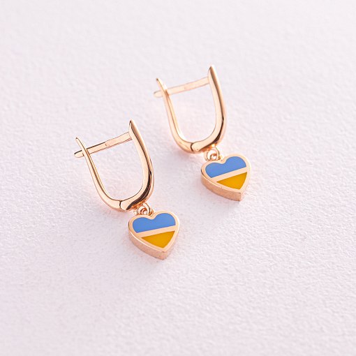 Серьги "С Украиной в сердце" в красном золоте (голубая и желтая эмаль) с08098