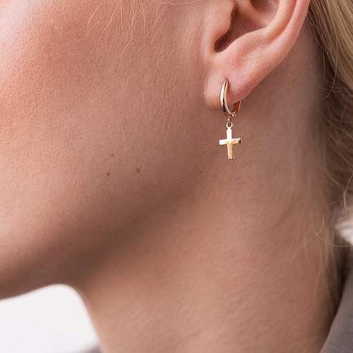 Серьги "Крестики" на английской застежке (красное золото) с07004 7