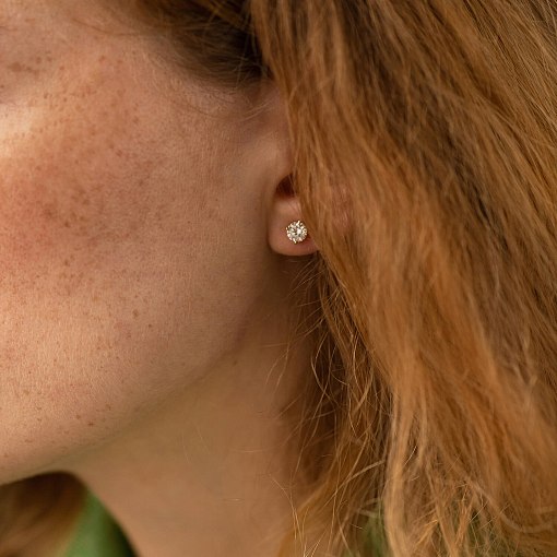 Серьги - пусеты с фианитами (желтое золото) с08347 4