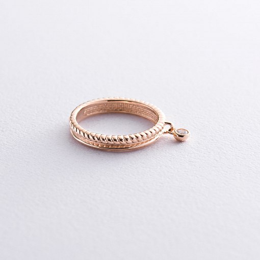 Каблучка з фіанітом в червоному золоті к06603 3