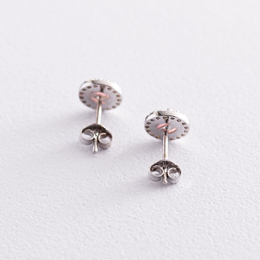 Золотые серьги-пусеты "Сияние" (синт. опал, фианиты) 8 мм с07437 2