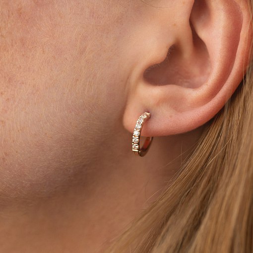 Серьги - кольца с фианитами (красное золото) с09088 4