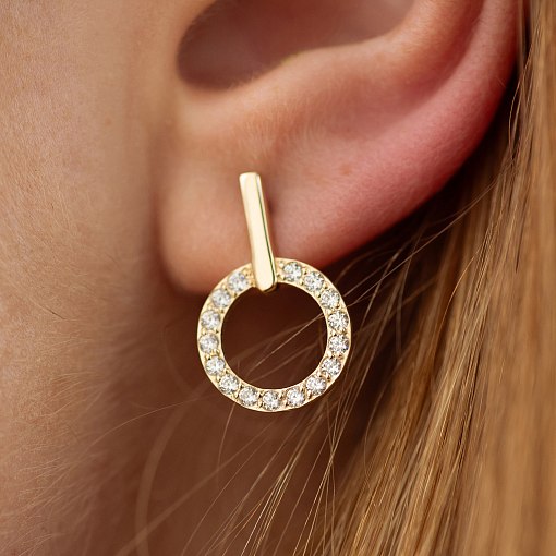 Серьги - пусеты "Tessa" с фианитами (желтое золото) с08729 3