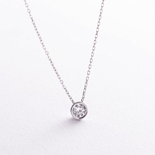 Кольє з одним фіанітом (біле золото) кол02278