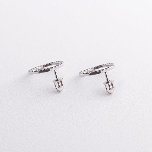 Золотые серьги - пусеты "Круговорот" (черные бриллианты) сб0485м 5