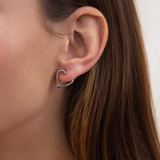 Серьги - пусеты "Сердечки" в белом золоте с08089 8