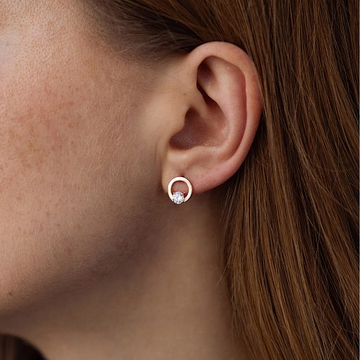 Серьги - пусеты "Круговорот" с фианитами (красное золото) с08786 3