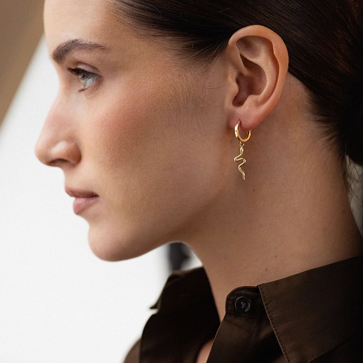 Серьги - кольца "Змеи" в желтом золоте с08022 2