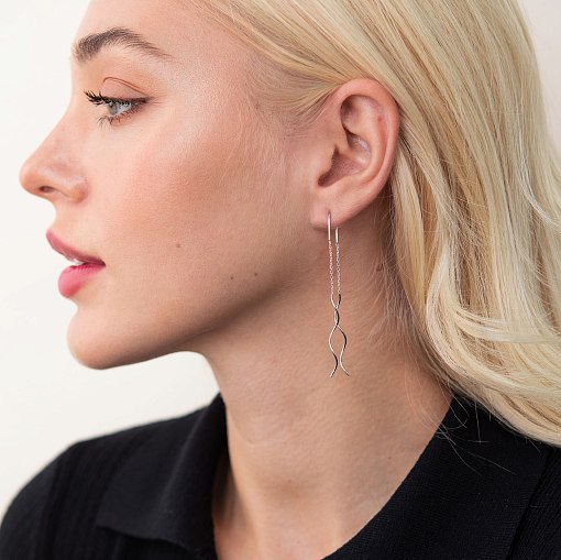 Серьги - протяжки "Завиток" из белого золота с07199 4