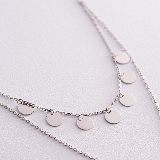 Двойное колье - галстук "Монетки" в белом золоте кол02283 7