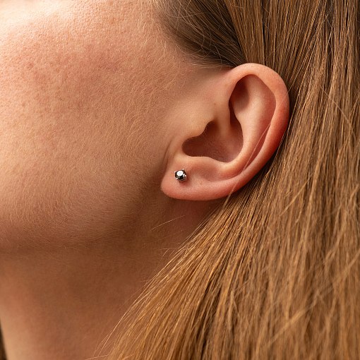 Серьги - пусеты с черными бриллиантами (белое золото) 336171122 4