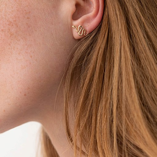 Серьги - пусеты "Змеи" в желтом золоте с07975 2