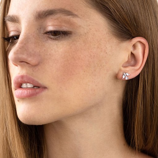 Серьги - пусеты "Птички" в белом золоте с06986 2