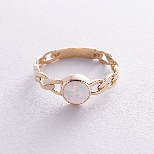 Кольцо "Цепочка" с синт. опалом (желтое золото) к07464