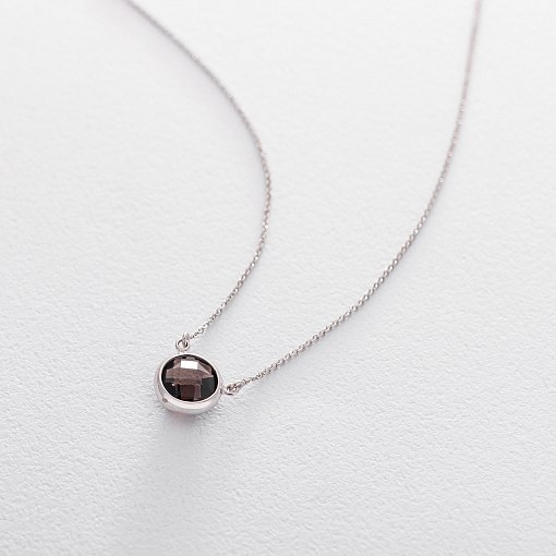 Кольє з димчастим кварцом в білому золоті кол01324