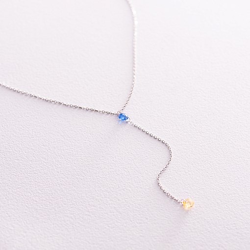 Колье - галстук "Кольори свободи" в белом золоте (фианиты) кол02328