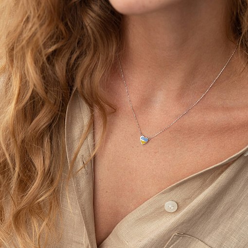 Колье "С Украиной в сердце" в белом золоте (голубая и желтая эмаль) кол02306 3