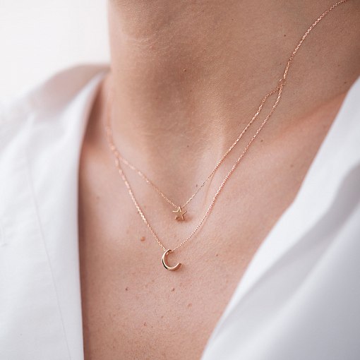 Двойное колье "Звезда и луна" в красном золоте кол01871 3