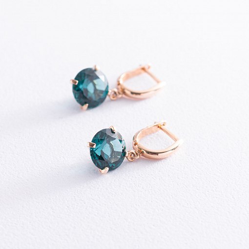 Золотые серьги "Влечение" с синтетическим турмалином с05298 2