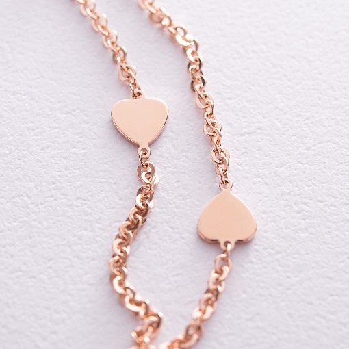 Двойной браслет "Сердечки" в красном золоте б05197 3