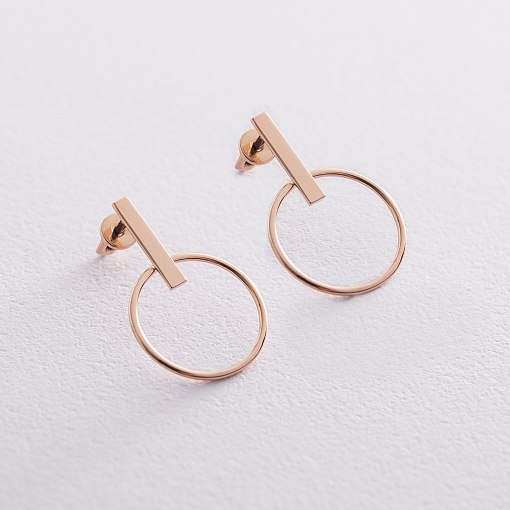 Серьги - пусеты "Уверенность" в красном золоте с06681