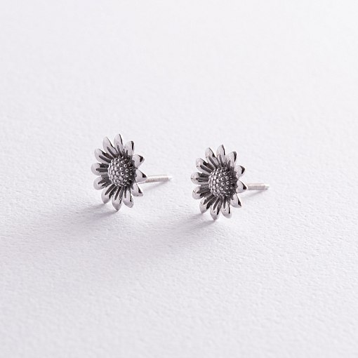 Серьги - пусеты "Подсолнухи" в белом золоте с08308 5