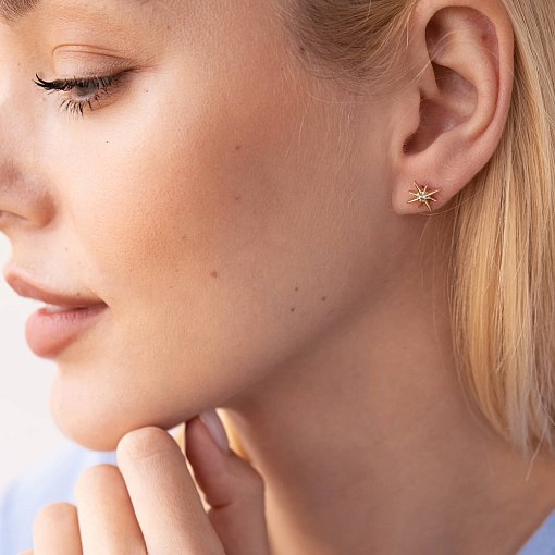 Золотые серьги - пусеты "Звезды метеориты" с фианитами с07854 5