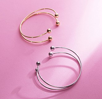 Жесткий браслет "Шарики" (желтое золото) б05593 №5