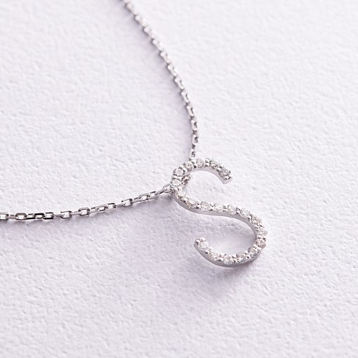 Золотое колье с буквой "S" с бриллиантами 133601121 7