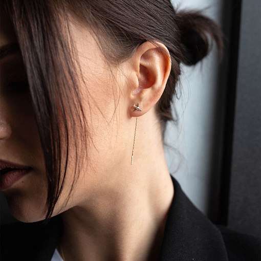 Серьги-протяжки "Самолетик" в желтом золоте с07112 4