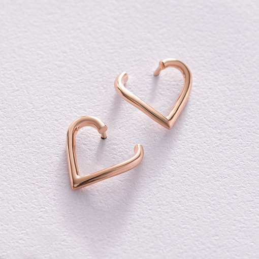 Серьги - пусеты "Сердечки" в красном золоте с08090 2