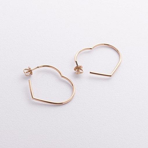 Золотые серьги - пусеты "Сердечки" с09351 2