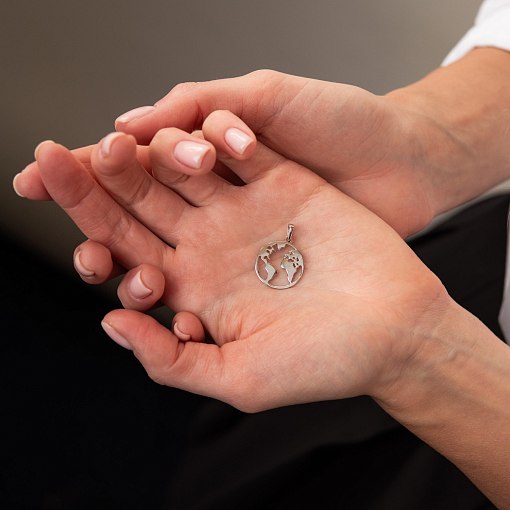 Подвеска "Планета Земля" в белом золоте п03460 2