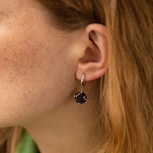 Золотые серьги "Влечение" с синт. топазом с08573 4