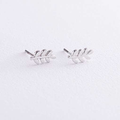 Серьги - пусеты "Веточки" в белом золоте с06913