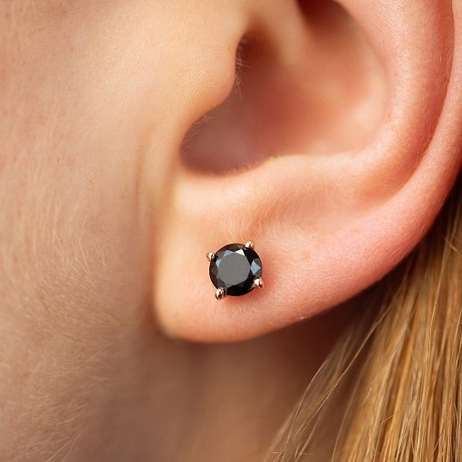 Серьги - пусеты с черными фианитами (красное золото) с08300 4