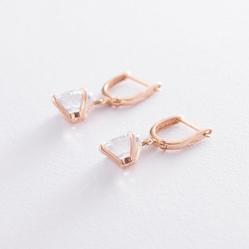 Серьги "Влечение" с фианитами в красном золоте с04245 3