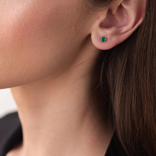 Серьги - пусеты с ониксом в белом золоте с06816 6