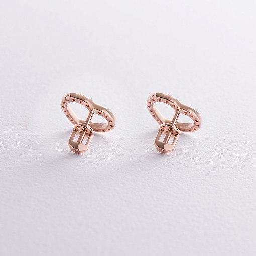 Золотые серьги - пусеты "Сердечки" с фианитами с08438 6